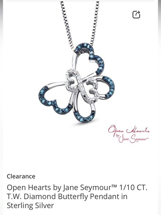 Open Hearts by Jane Seymour Jewelry - Open Hearts by Jane Seymour Sterling Silver Blue Diamond Butterfly Pendant